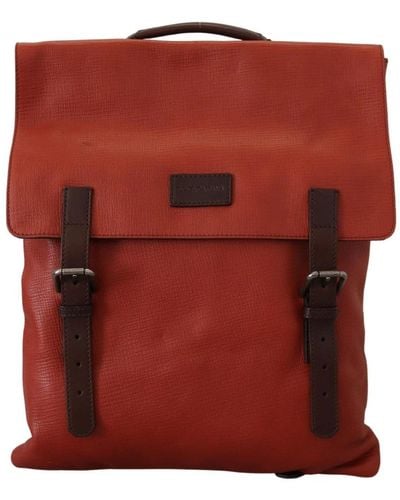 Dolce & Gabbana Leather Logo Plaque Backpack Bag - Red