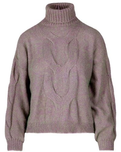 Bomboogie Cable knit turtleneck in mohair blend - Marrón