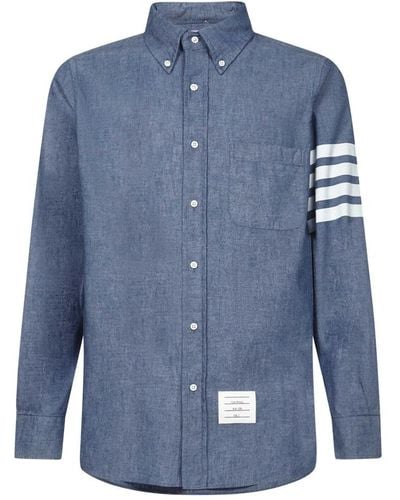 Thom Browne Blaues chambray-hemd mit 4-bar-detail