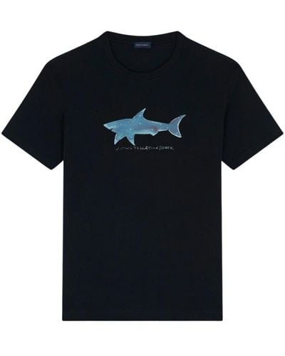 Paul & Shark T-shirt in jersey di cotone con stampa shark - Nero