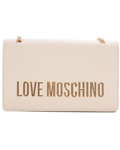Love Moschino Schultertasche mit logo und verdeckter knopfleiste - Natur