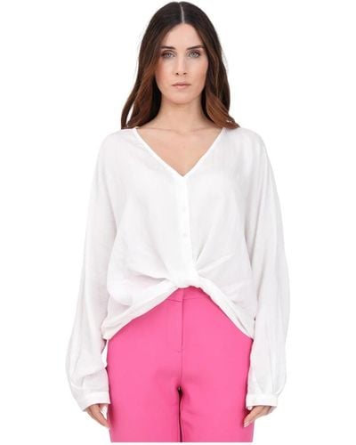 ONLY Weiße bluse mit gerüschtem saum - Pink