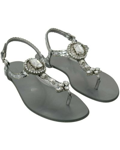 Dolce & Gabbana Sandalo In Vitello Specchio Con Applicazioni Gioiello - Metallizzato