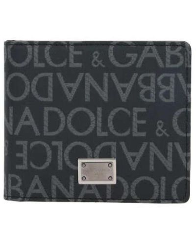 Dolce & Gabbana Schwarze canvas resin geldbörse mit logo jacquard