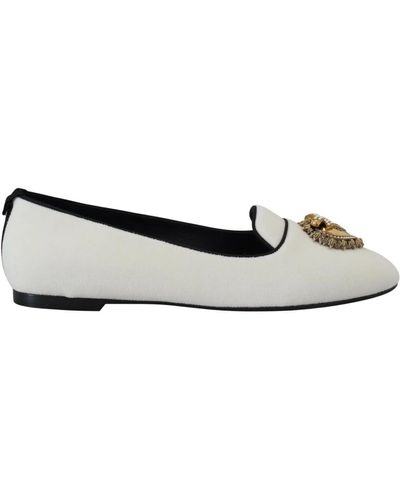 Dolce & Gabbana Weiße velvet slip ons loafers flache schuhe