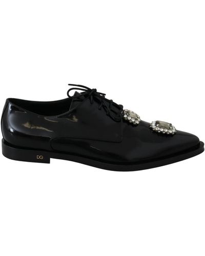 Dolce & Gabbana Leather crystal lace up formal shoes - Nero