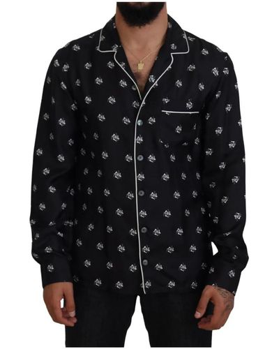 Dolce & Gabbana Schwarzes pyjama-oberteil mit kragen und langen ärmeln