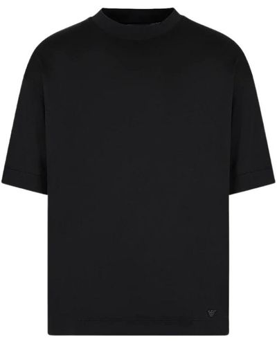 Emporio Armani Schwarzes jersey t-shirt mit mikro adler stickerei