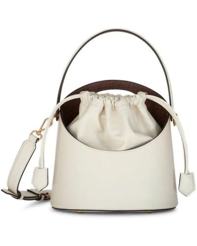 Etro Medium Saturno Leather Bucket Bag - White