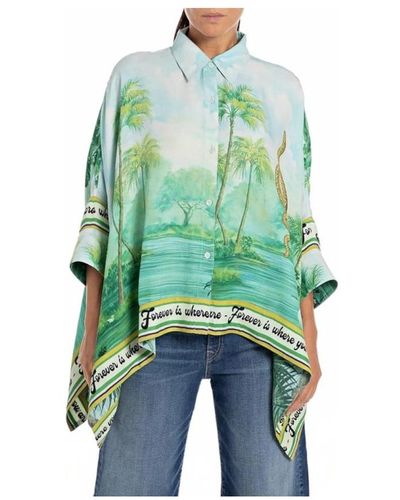 Replay Camisa relaxed fit de popelina - Verde