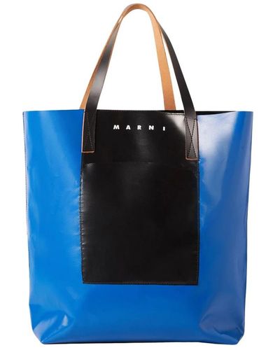 Marni Tote tasche mit logo-print - Blau