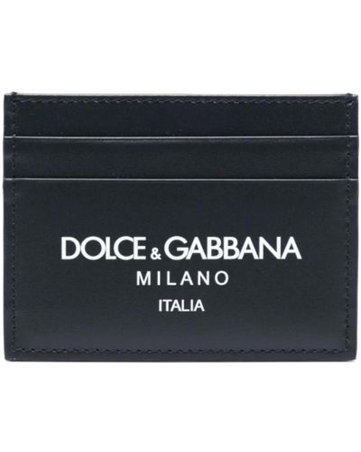 Dolce & Gabbana Mitternachtsblaue lederkartenhalter mit logo-druck - Schwarz