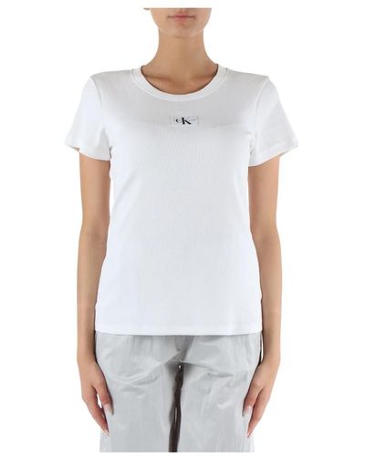 Calvin Klein Stretch baumwoll-ripp-t-shirt - Weiß