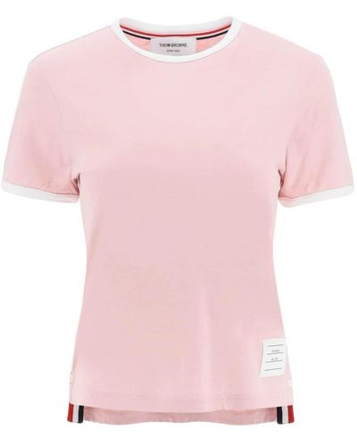 Thom Browne Mélange jersey t-shirt mit kontrastierenden besätzen - Pink