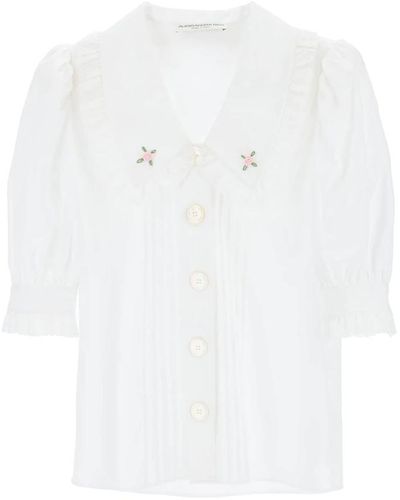 Alessandra Rich Kurzärmeliges hemd mit besticktem kragen - Weiß