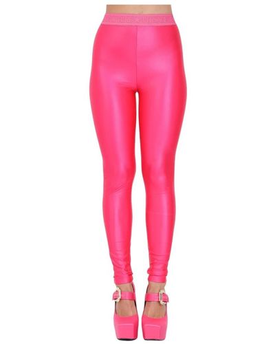 Versace Jeans Couture Glänzende logo jacquard leggings - Pink
