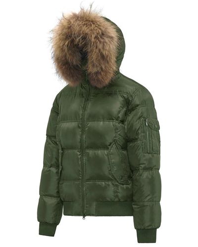 Bomboogie Padded Down Bomber Jacket with Synthetic Fur - Grün