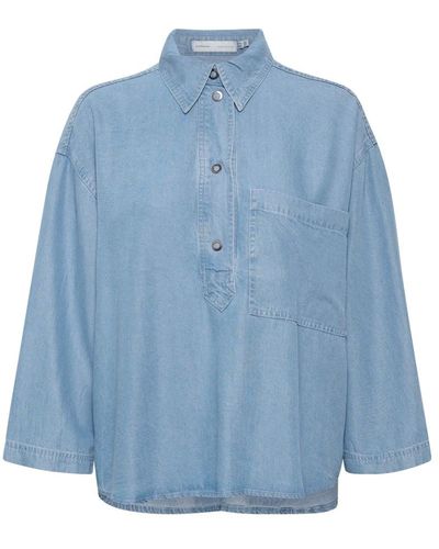 Inwear Blusa in denim blu chiaro con maniche corte