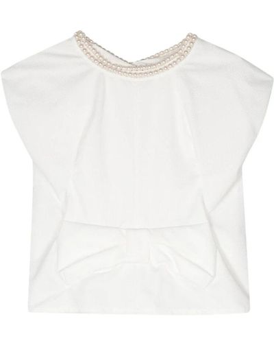 Junya Watanabe Weißes hemd mit honigwabenmuster und perlenverzierung