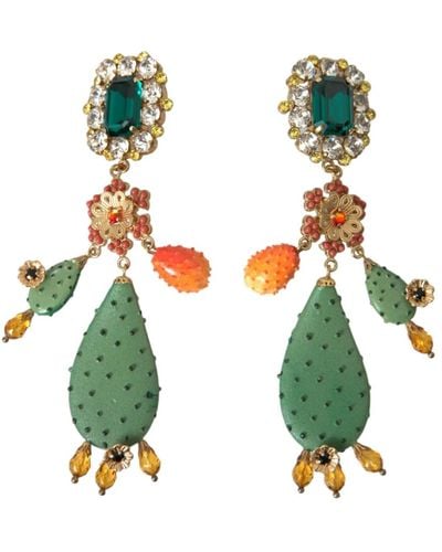 Dolce & Gabbana Kristall kaktus clip-on dangle ohrringe - Grün