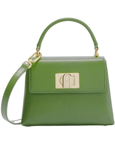 Furla Handbags,1927 mini lederhandtasche,1927 mini top-griff tasche,texturierte leder mini handtasche mit arch logo verschluss - Grün
