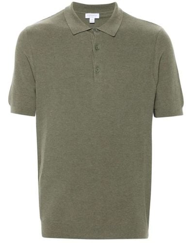 Sunspel Pale khaki melange polo shirt - Grün