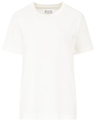 Maison Margiela Besticktes logo baumwoll t-shirt - Weiß