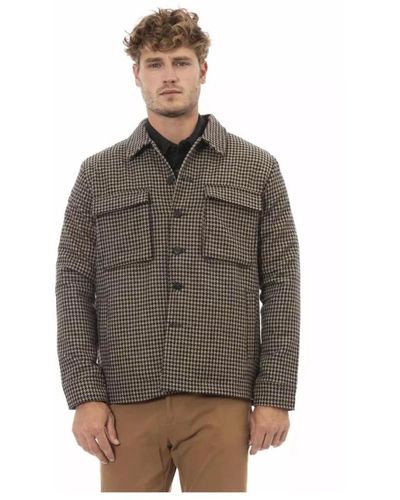 Alpha Studio Blazer in lana marrone con camicia houndstooth