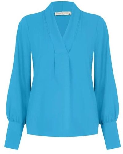 Rinascimento Satin v-ausschnitt bluse mit puffärmeln - Blau