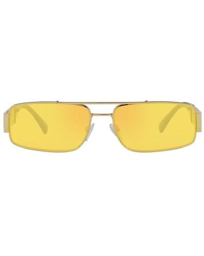 Versace Rechteckige sonnenbrille mit verspiegeltem gelben glas und goldener fassung