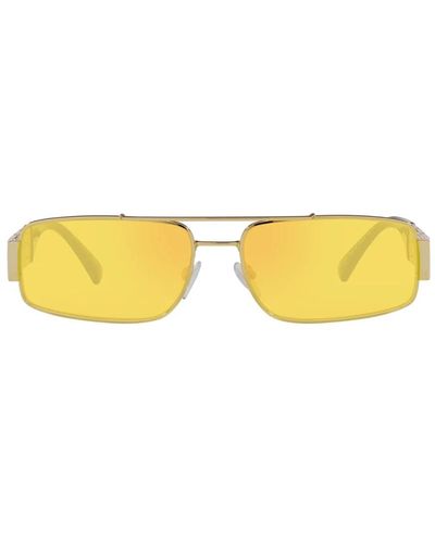Versace Occhiali da sole rettangolari con lente gialla specchiata e montatura dorata - Giallo