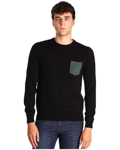 Sun 68 Schwarze sweaters mit rundem ellbogen & tasche jacquard