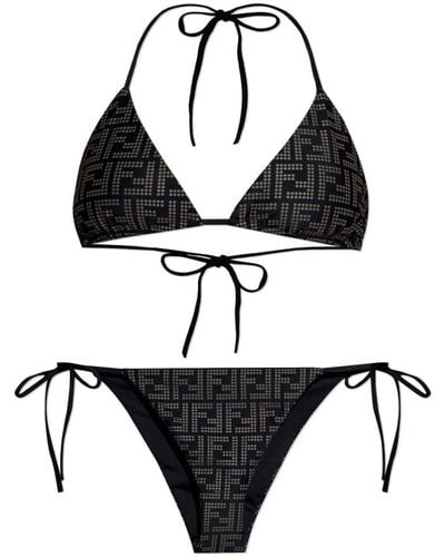 Fendi Logo print dreieck halterneck bikini set - Schwarz