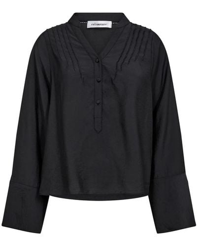 co'couture Pintuck Bluse mit V-Ausschnitt und Plissierten Details - Schwarz
