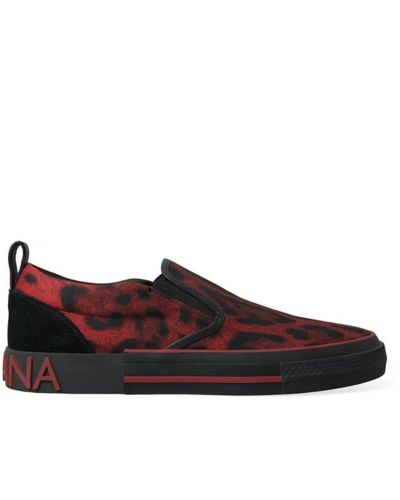 Dolce & Gabbana Rot schwarz leopard loafers sneakers schuhe - Braun