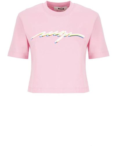 MSGM Rosa baumwoll t-shirt runder ausschnitt logo - Pink