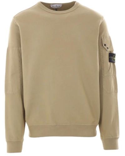 Stone Island Cargo-tasche baumwoll-jersey pullover - Natur