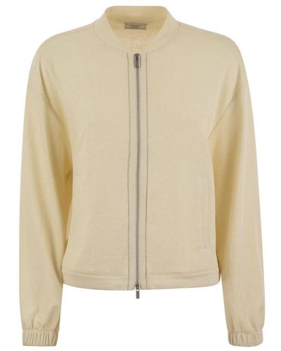 Peserico Cotton and linen zipped sweatshirt - Neutro