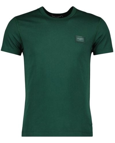 Dolce & Gabbana Baumwoll-T-Shirt V-Ausschnitt mit Logoplakette - Grün