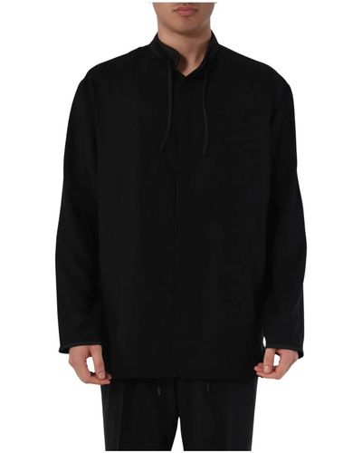 Roberto Collina Satin koreanisches hemd oversize fit - Schwarz