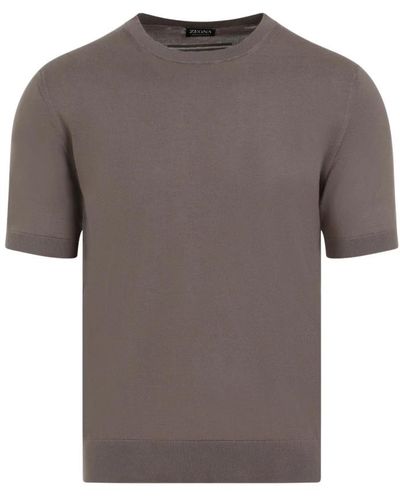 Zegna Dunkelbeiges baumwoll-t-shirt - Grau