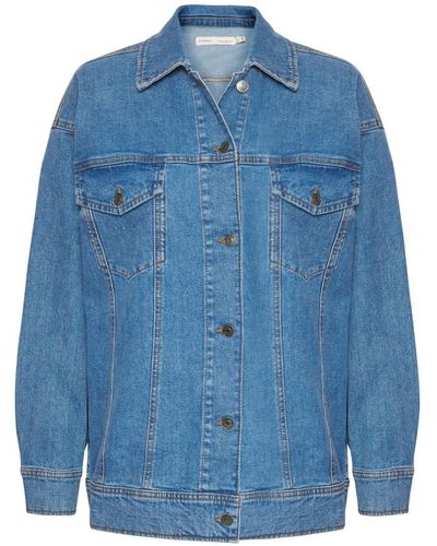 Inwear Cool giacca oversize in denim con cuciture intelligenti e chiusura a bottoni - Blu
