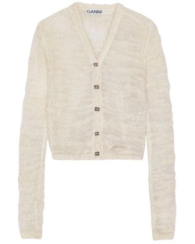 Ganni Ivory openwork cardigan sweater - Weiß