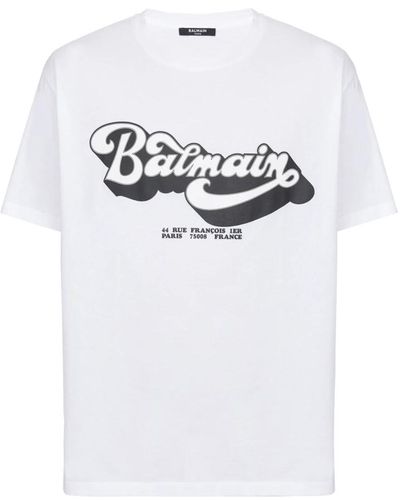 Balmain 70er Logo-Print T-Shirt in - Weiß