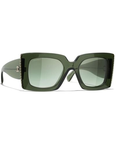 Chanel Grüne acetat-sonnenbrille mit imitationsperlen