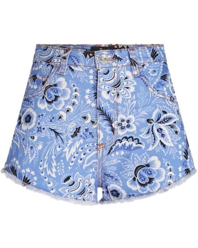 Etro Bandana print high-waisted denim shorts - Blau