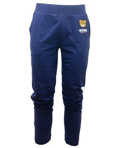 Moschino Pantaloni blu in cotone con vita elastica e dettaglio logo