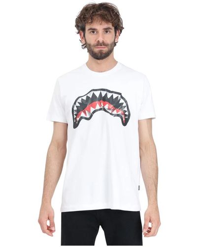 Sprayground Weiße crumpled shark mund print t-shirt