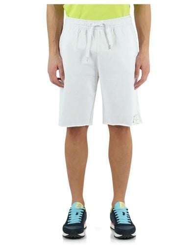 Sun 68 Pantaloncino sportivo in cotone garzato con ricamo logo - Blu