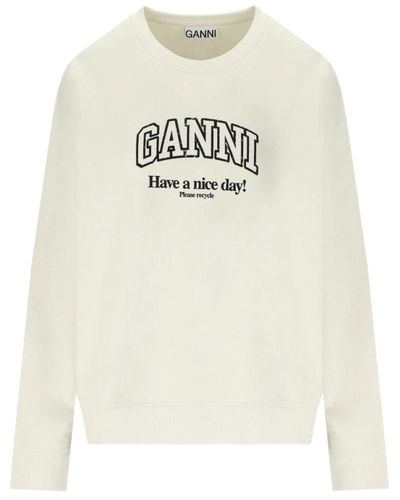 Ganni Gebürstete baumwoll-logo-sweatshirt - Weiß